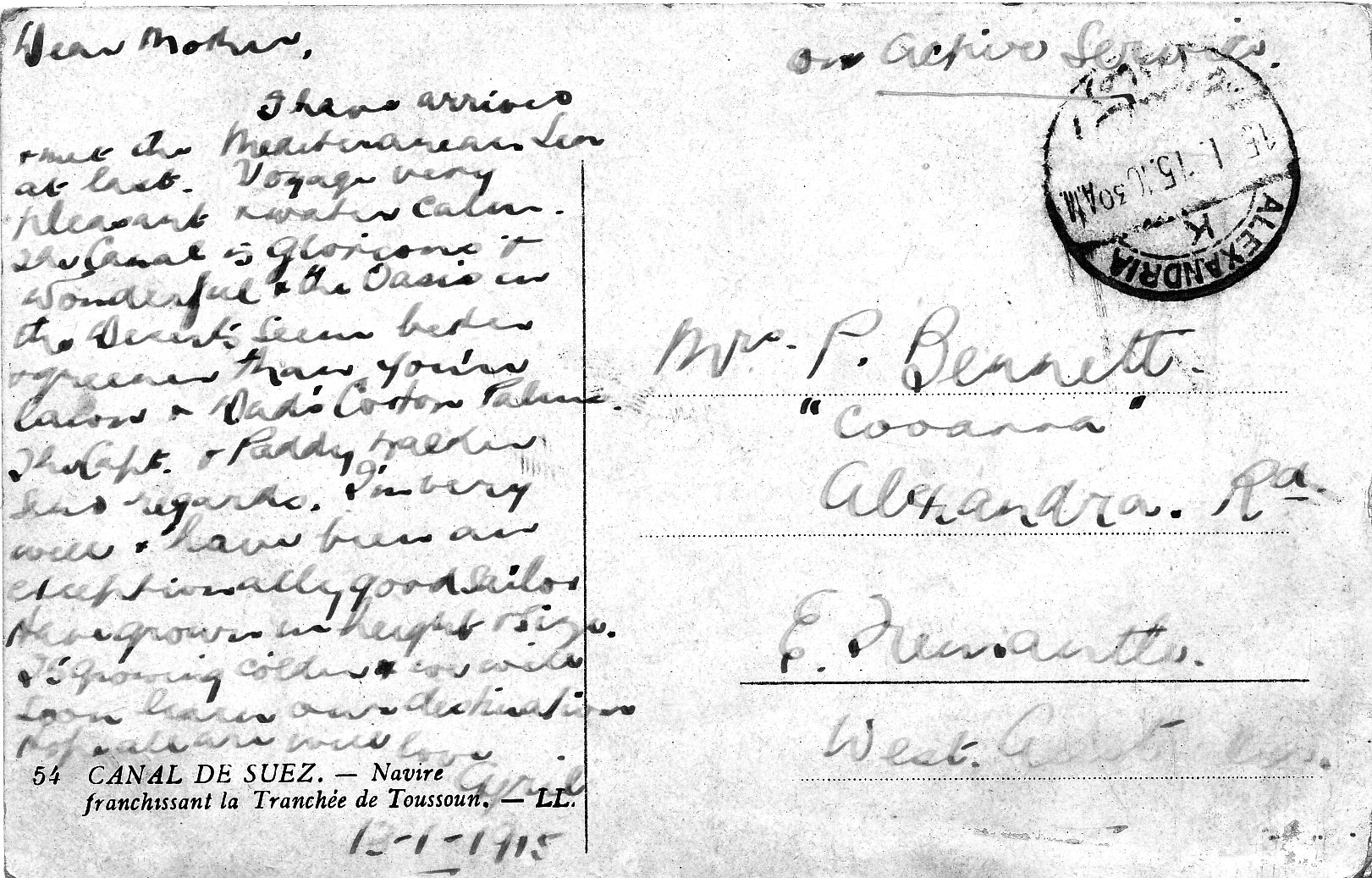 Cyril sends a note home telling of his arrival at Alexandria