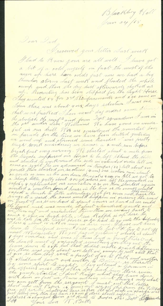 Writing to his dad from Blackboy Hill, Willie tells of his posting to the 10 LHR.