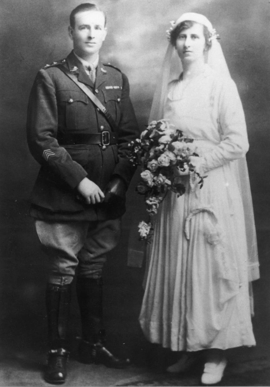 Lieut Edgar Foster and Rita Harvey on their wedding day in Lismore, 1919.