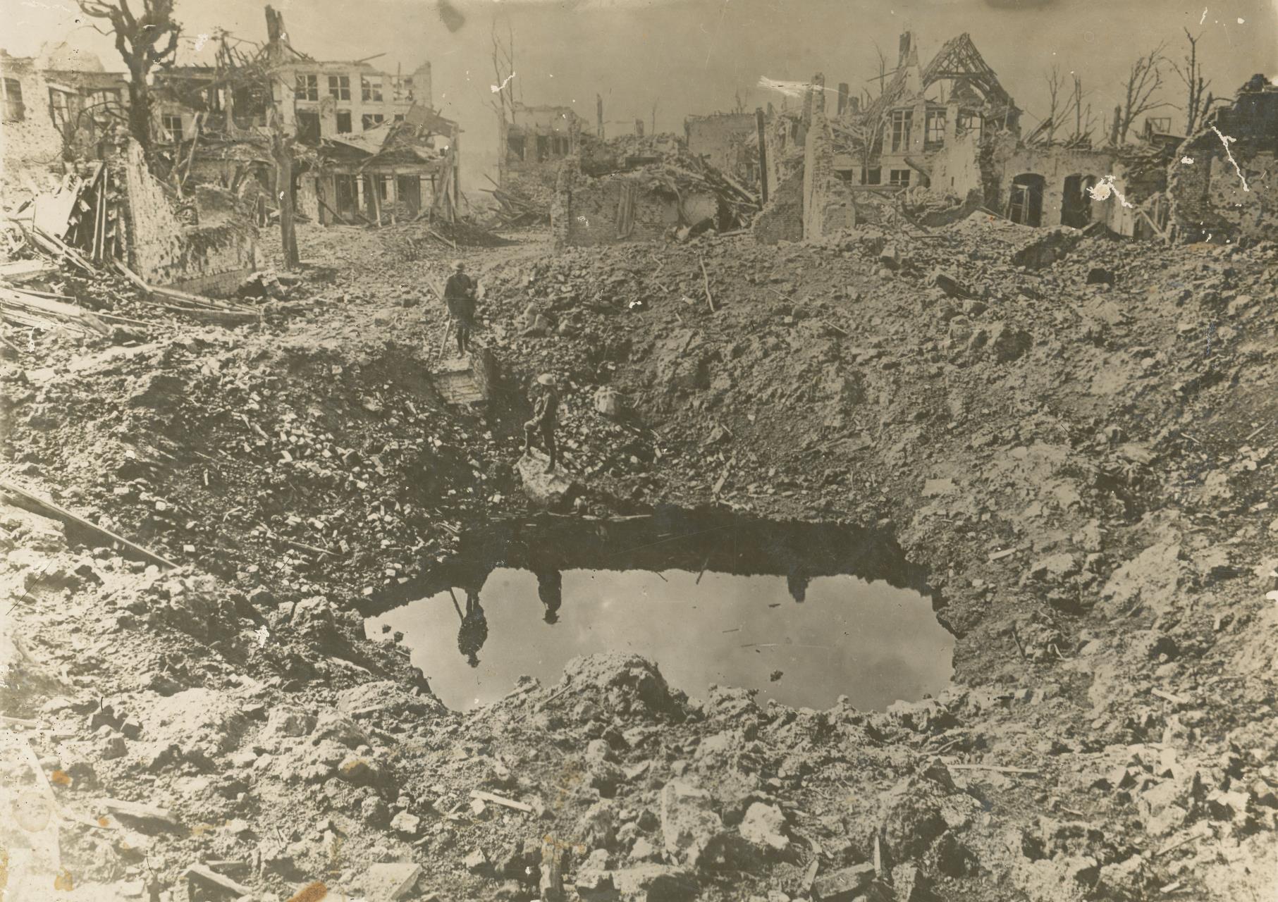 The destructive force of a shell explosion on the Western Front 1917.