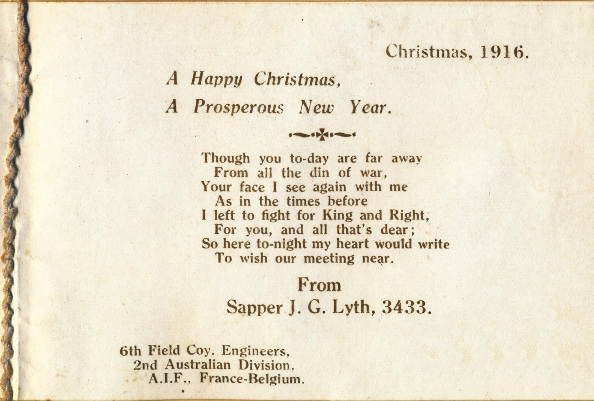 Christmas greetings are sent home from the front in 1916.