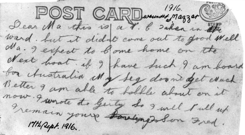 Fred writes home from Abbassia, 1916