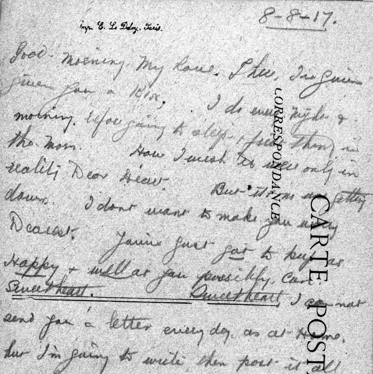 Returning to the front, Walter pens a note to Frances a few weeks after they met in 1917.