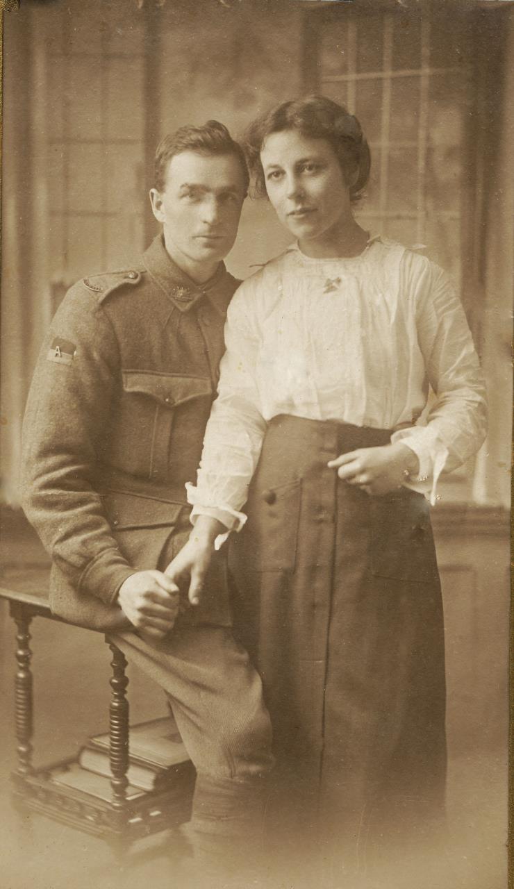 Pte Walter Robins with Frances in England, 1917.