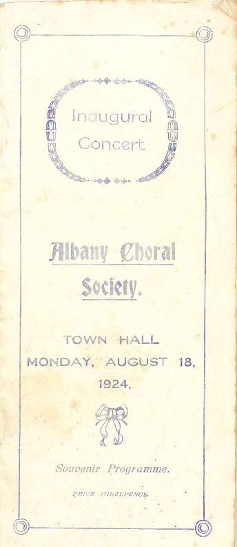 The Albany Choral Society’s inaugural concert programme in 1924.