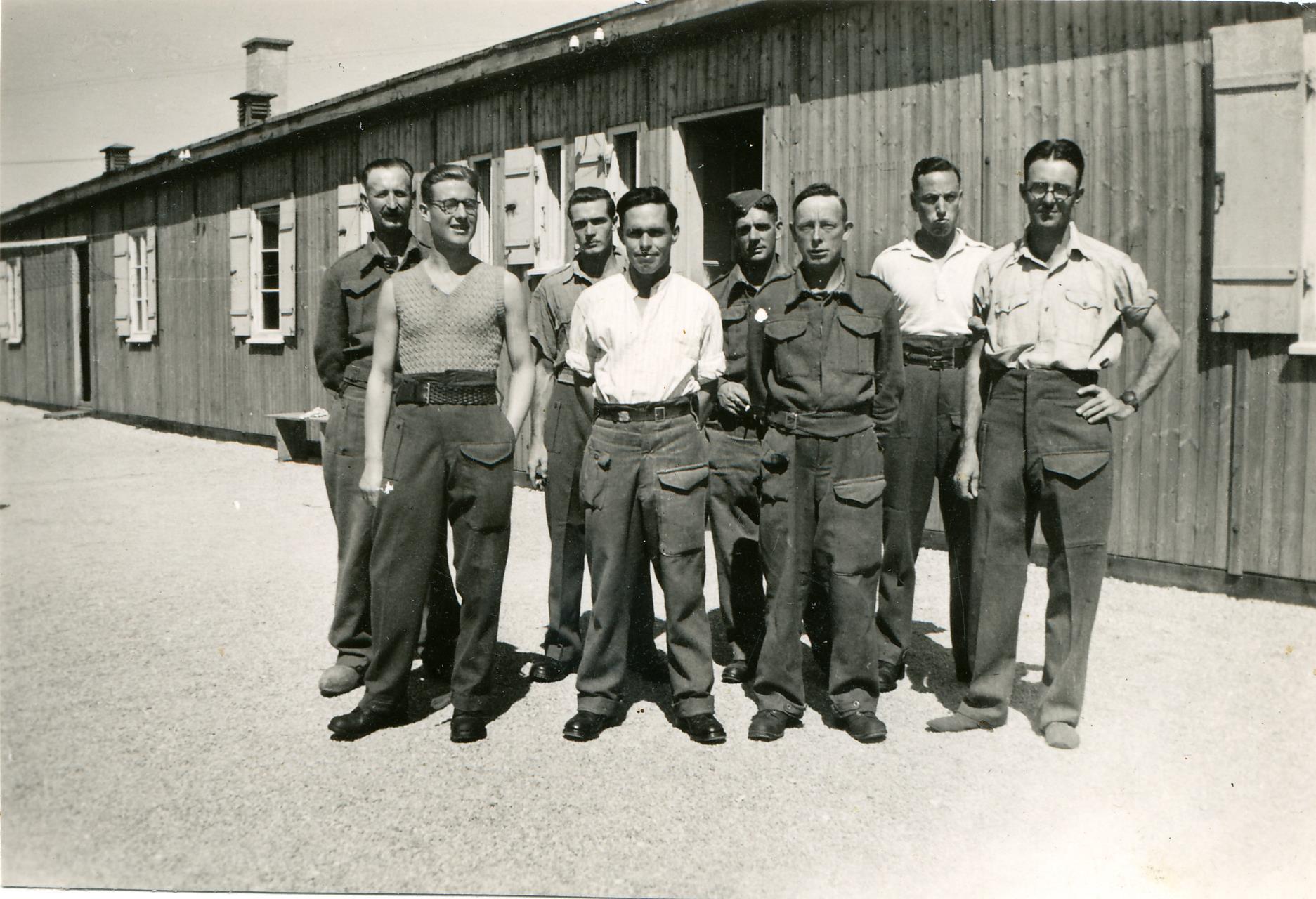 Frank, left, with other prisoners of war at Stalag VIIA in Germany 1941. 