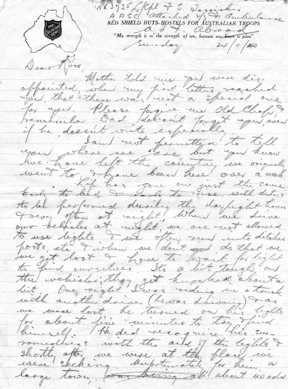 L/Cpl Frank Tassicker sends a special letter home to his son, Ross in 1940.