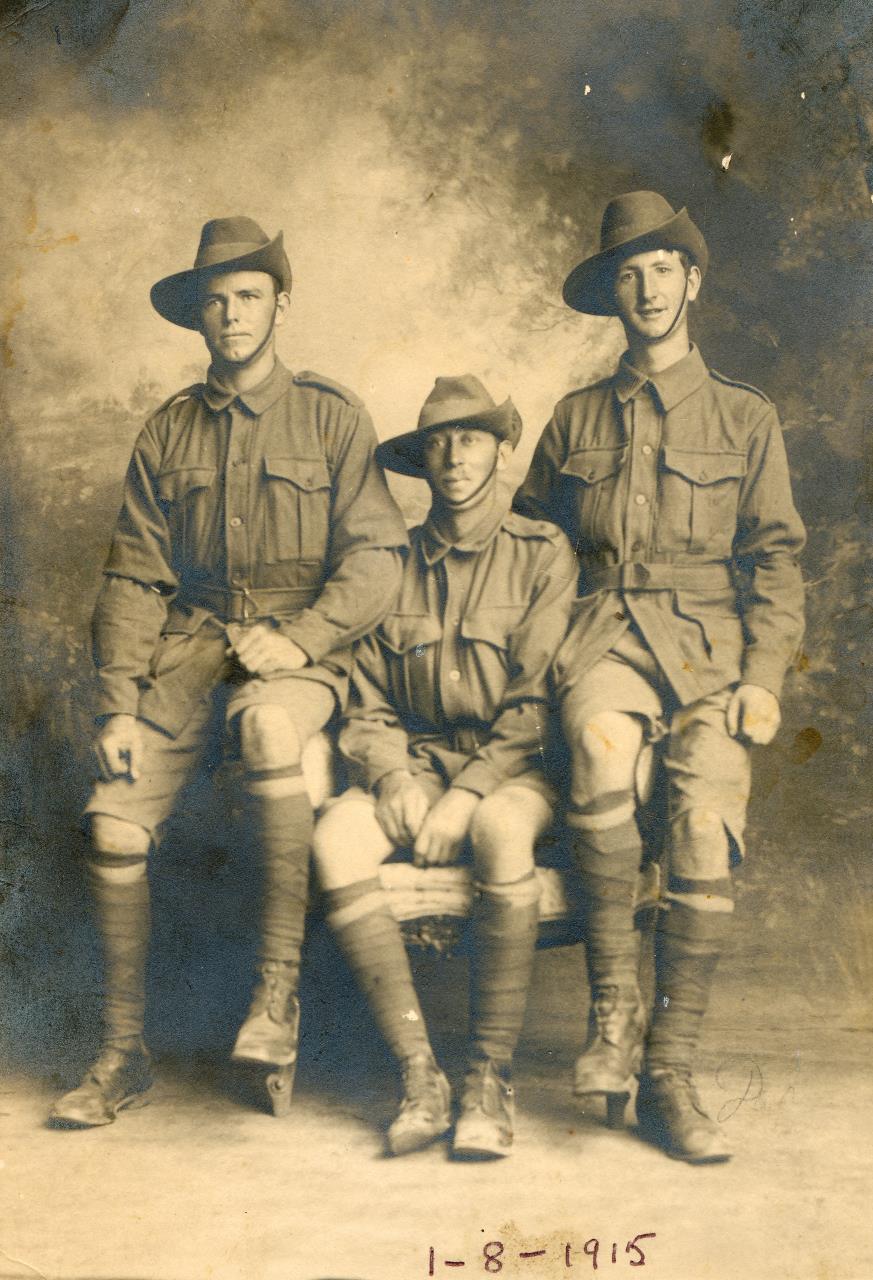 Pte Frank Tassicker, right, with two mates in Egypt, 1915.