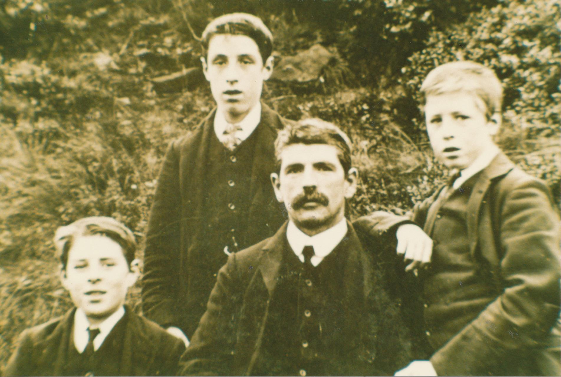 Caleb Wooldridge with his sons from left, Harry, Willie and Joe