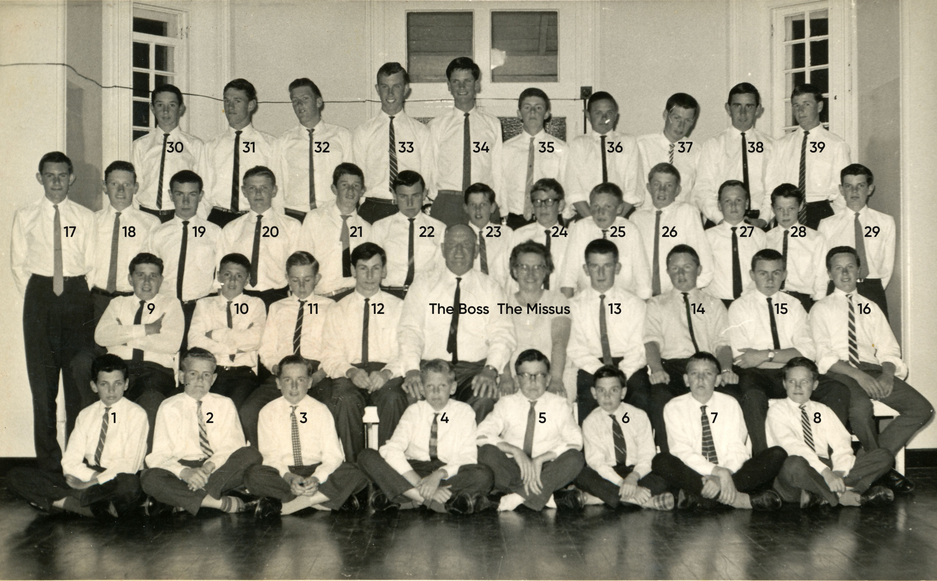 Class photo of boys at Albany Boys Hostel circa 1963